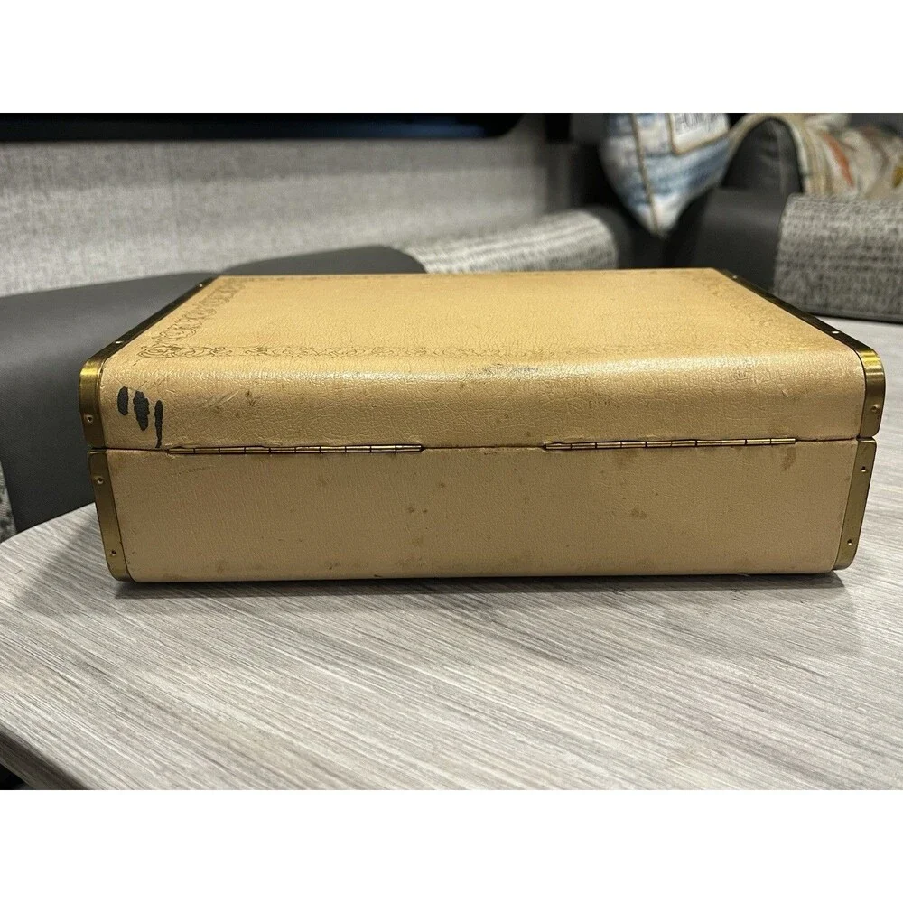 Vintage Fashioned By Farrington Texol Jewelry Box Travel Jewel Case Tan Purple